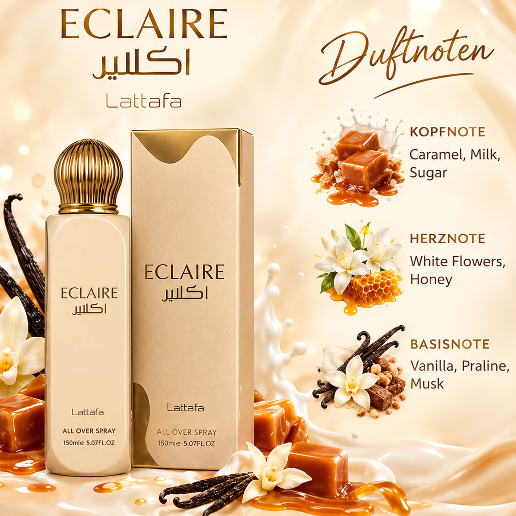 Lattafa Eclaire Body- All Over Spray 150 ml - Süß - Vanille - Karamell - Damen