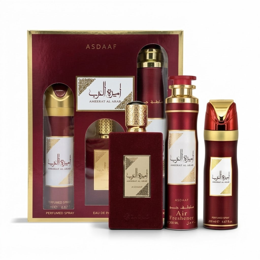 Lattafa Asdaaf Ameerat Al Arab – Geschenkset - 100ml EDP - Bodyspray - Raumspray Damen